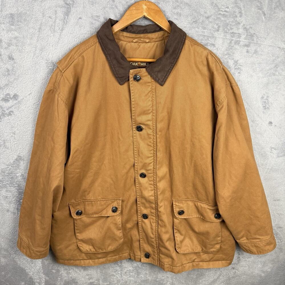 Vtg Canvas Chore Barn Jacket Coat‎ Men's 2XL Oak Hill Brown Front Zip Button